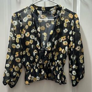 Sheer long sleeve flowery top